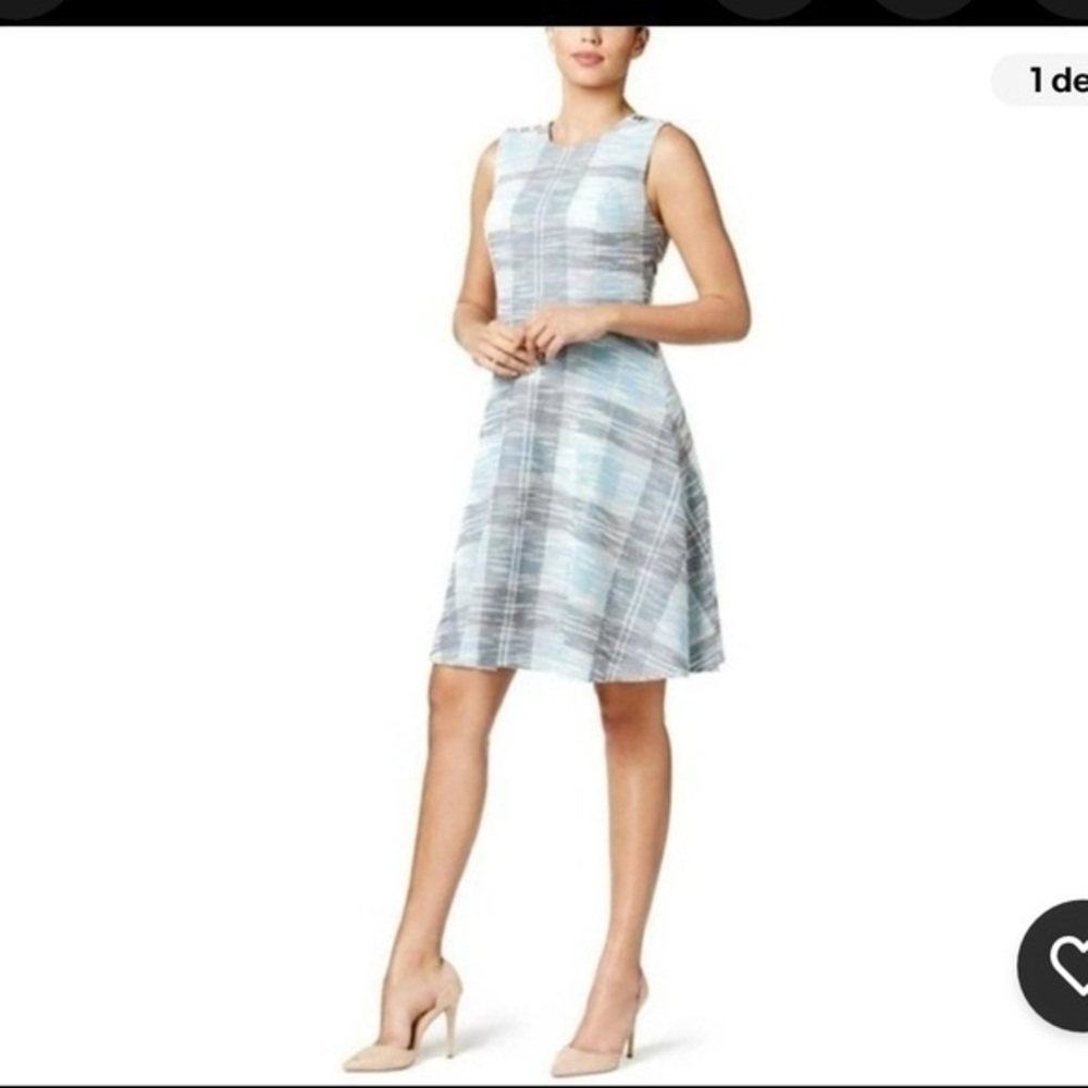 Tommy Hilfiger Blue and Gray Checkered Midi Dress